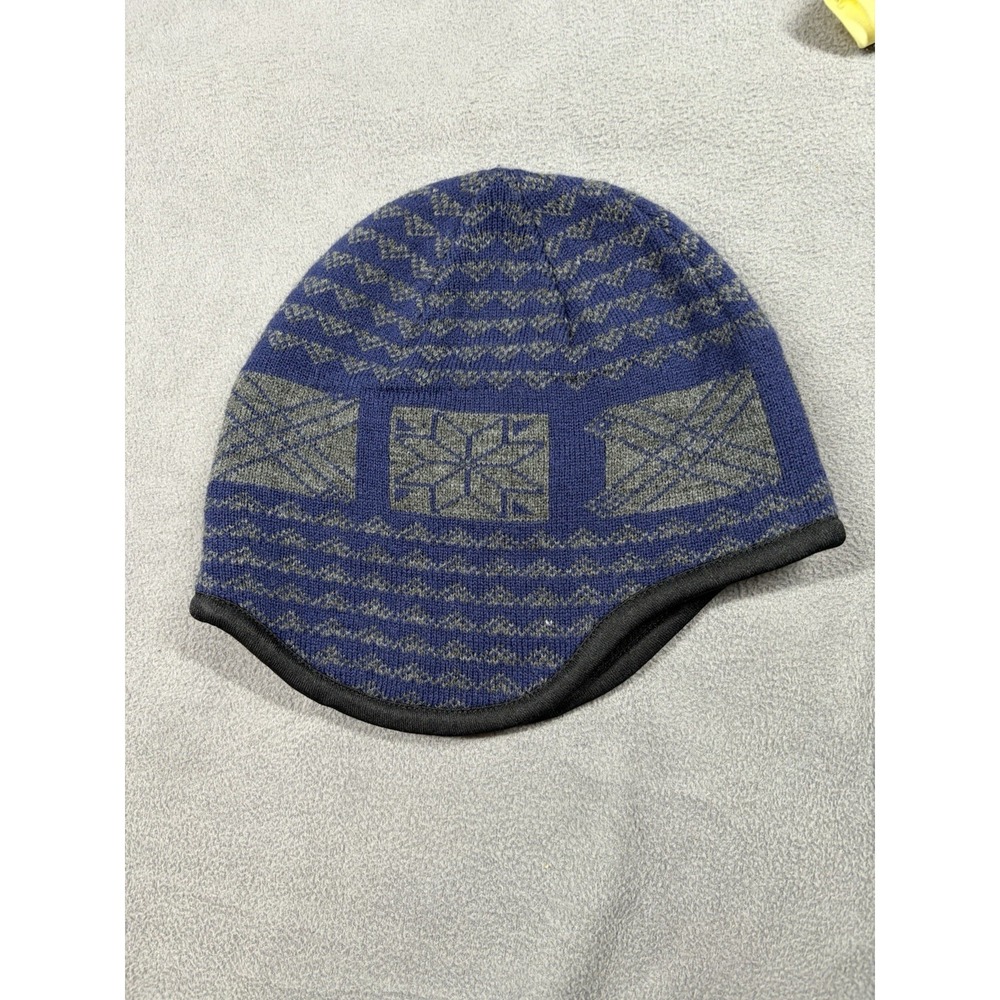 Jacob Ash Co. Beanie Mens Blue One Size Snowflake Pattern Knit Hat Winter Gray